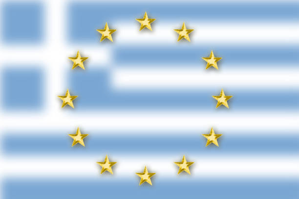 Flag of Greece with the gold stars from the European Union logo.
