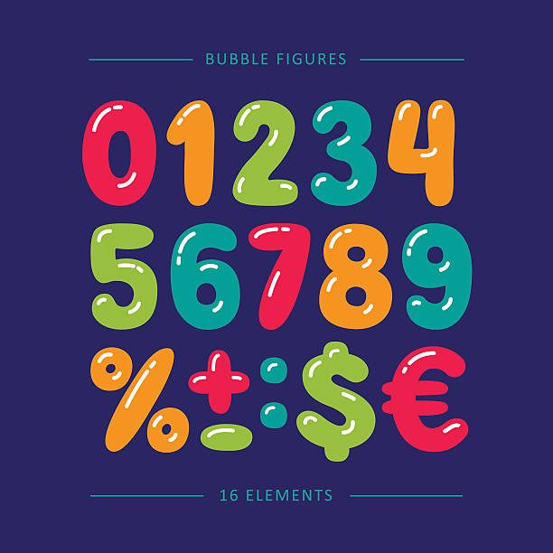 illustrazioni stock, clip art, cartoni animati e icone di tendenza di fumetto palloncino numeri con il riverbero. set di vettore colorato - numeri