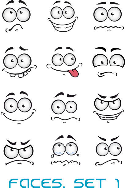 twarze kreskówka z różnych emocji - sadness human face depression smiley face stock illustrations