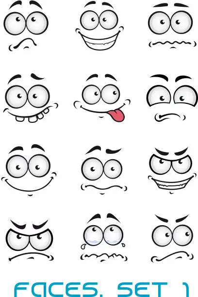 Vector illustration of Cartoon faces with different emotions