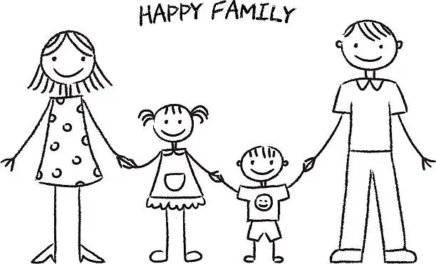 Vector illustration of Happy family sketch