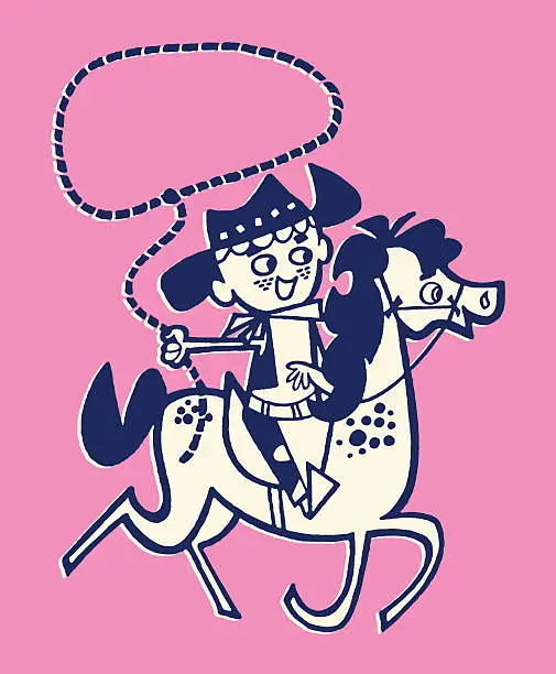 Vector illustration of Boy Cowboy on Horse