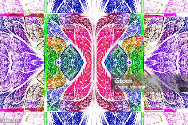 Multicolored Symmetrical Geometric Pattern In Stained Glass Style Stock Illustration - Download Image Now