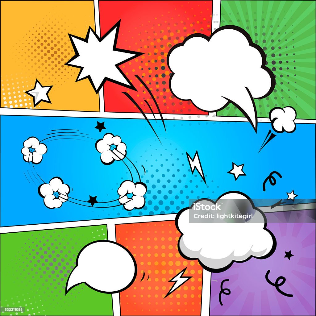 Comic strip  and comic speech  bubbles on colorful halftone background Comic strip  and comic speech   bubbles on colorful halftone background  illustration 2015 stock illustration