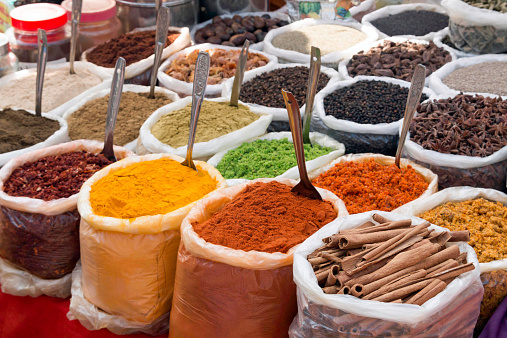 Spices for sale at Mapusa Market in Goa India