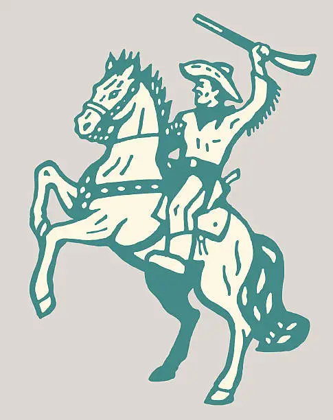 Vector illustration of Cowboy on Rearing Horse