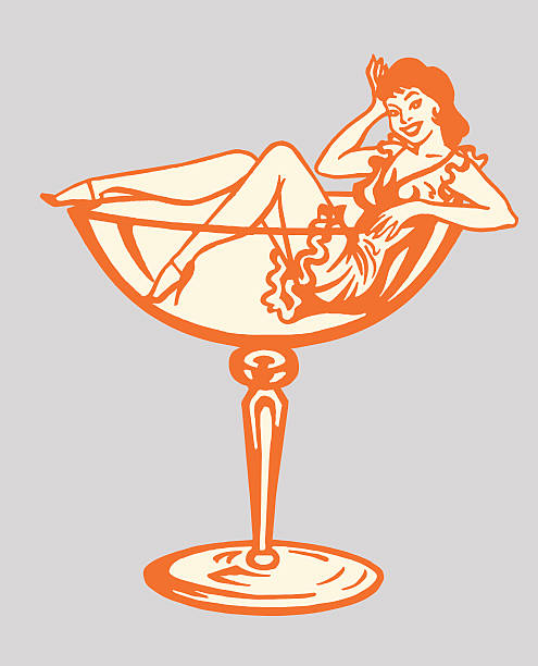 illustrations, cliparts, dessins animés et icônes de femme dans un verre à cocktail - pin up