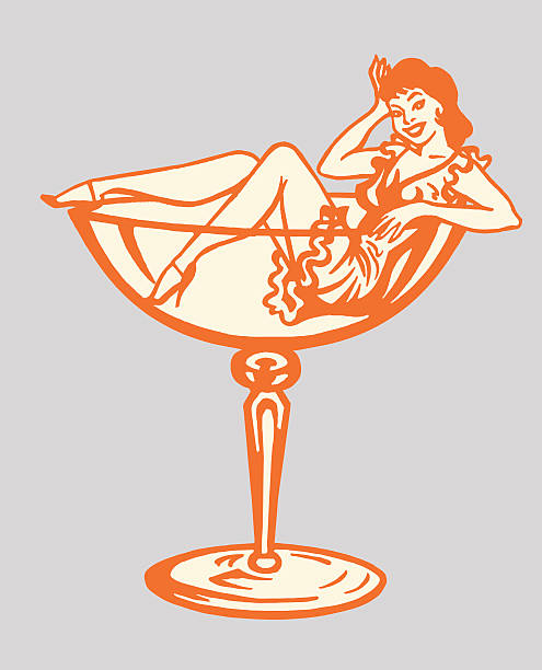 illustrazioni stock, clip art, cartoni animati e icone di tendenza di donna all'interno di un bicchiere da cocktail - pin up