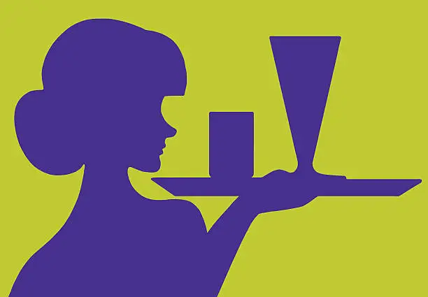 Vector illustration of Silhouette of Waitress With Tray
