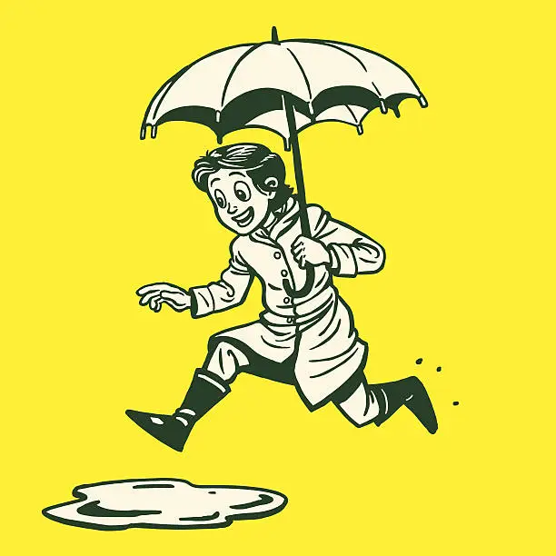 Vector illustration of Woman Jumping in Puddle