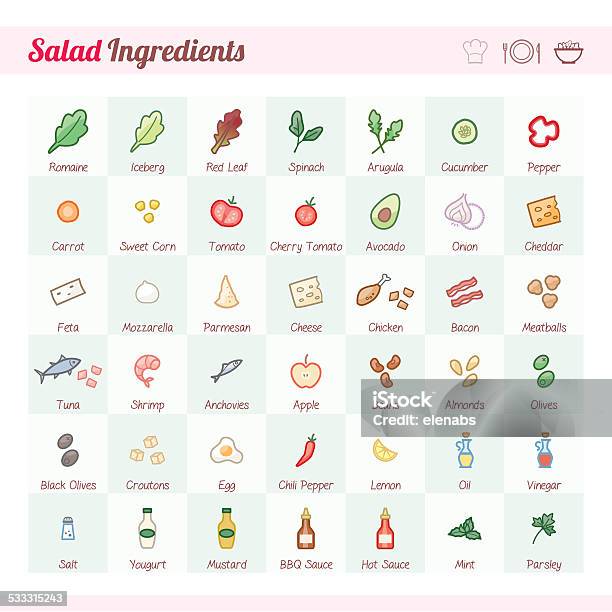 Salad Ingredients Stock Illustration - Download Image Now - Crouton, Almond, Apple - Fruit