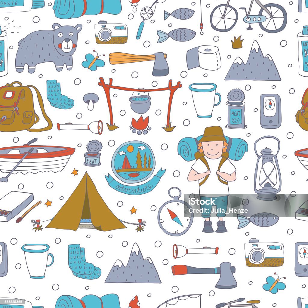 Adventure Patterns Seamless Pattern With Adventure Equipment Stock Illustration - Download ...