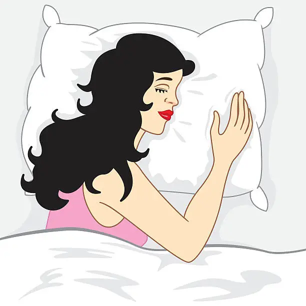 Vector illustration of Illustration is a woman person sleeping in bed.
