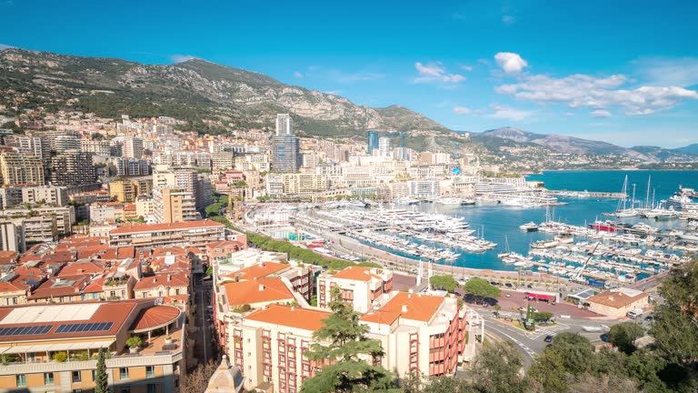 4K Time-lapse: Aerial View Monaco Monte Carlo harbour french riviera