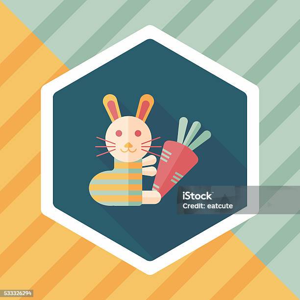 Rabbit With Carrot Flat Icon With Long Shadow Eps 10 Stock Illustration - Download Image Now