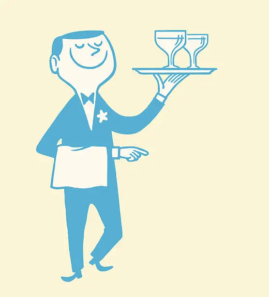 Vector illustration of Waiter Carrying Drinks