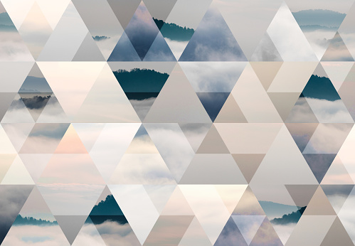 Abstract triangle shaped background: Hill in a sea of fog