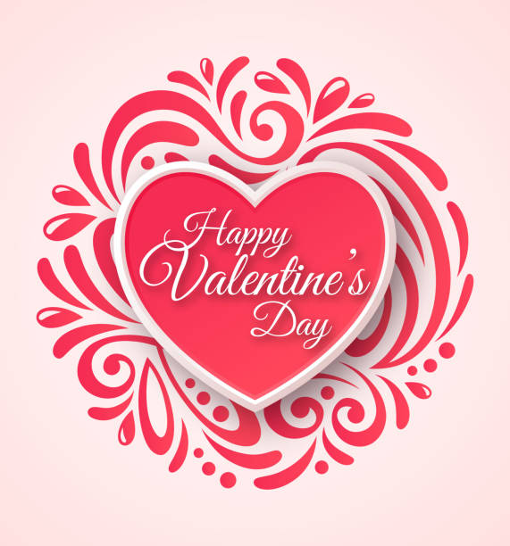 pink papier herz. valentinstag-grußkarte mit verzierten hintergrund. - frame romance ornate valentine card stock-grafiken, -clipart, -cartoons und -symbole