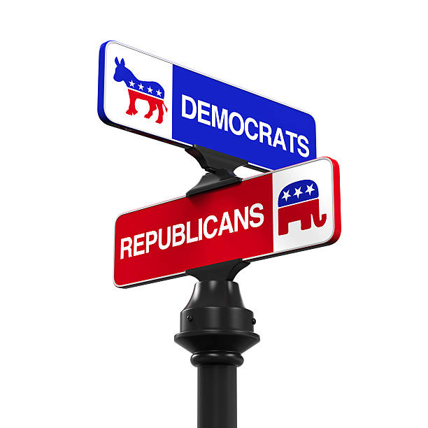 demócratas de los republicanos señal de dirección - democratic party fotografías e imágenes de stock