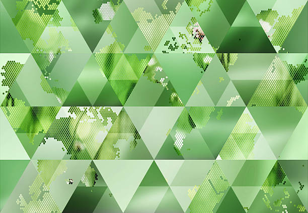 Abstract triangle shaped background: Hexagon-pixelated nature map of the World