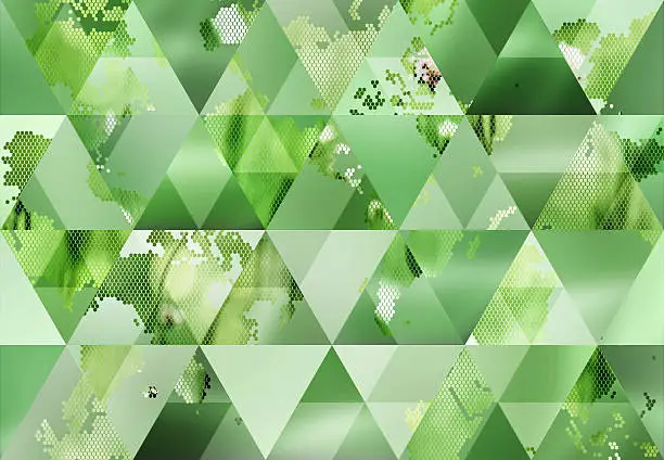 Photo of Abstract triangle shaped background: Hexagon-pixelated nature map of the World