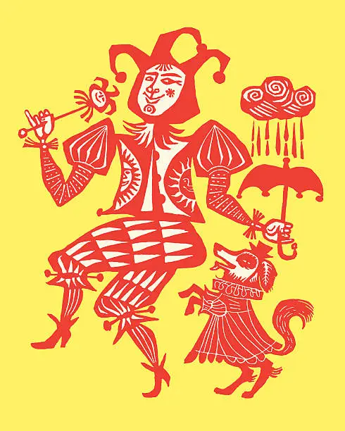 Vector illustration of Court Jester and Dog