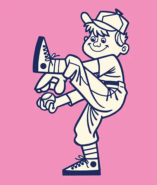 Vector illustration of Boy Pitching Baseball