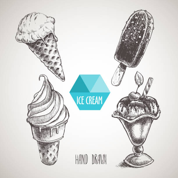 ilustrações, clipart, desenhos animados e ícones de conjunto de estilo desenhado à mão desenho de sorvete. - soft serve ice cream