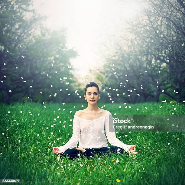 Beautiful Girl Is Engaged In Yoga In The Forest Stock Photo - Download Image Now - 2015, Activity, Adult