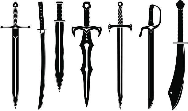 illustrazioni stock, clip art, cartoni animati e icone di tendenza di icona set di antica swords. - blade