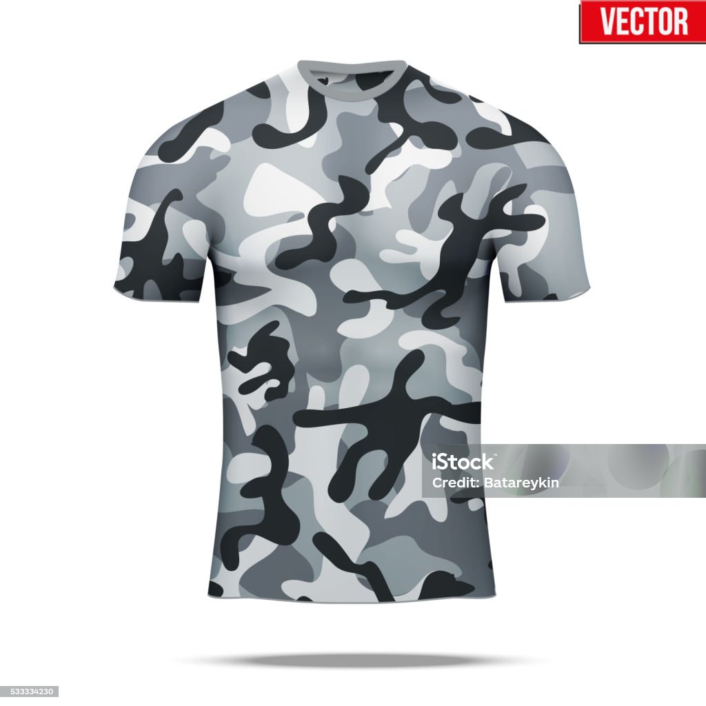 Under layer compression shirt in camouflage style Base layer underwear compression t-shirt of thermal fabric  in urban camouflage style. Sample typical technical illustration.  Vector Illustration isolated on white background Armed Forces stock vector