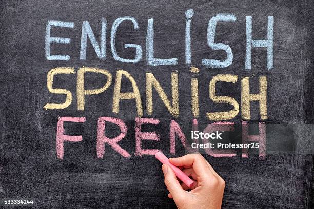English Spanish French Stock Photo - Download Image Now - French Language, France, French Culture