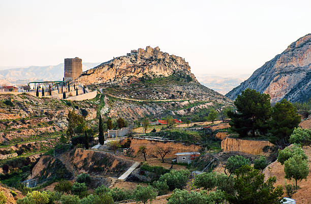 Surroundings countryside and ruins of Jijona/Xixona Castle of the Great Tower. Alicante province, Costa Blanca. Spain