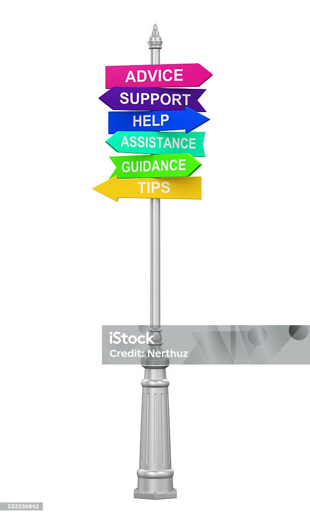 Sign Directions Support Help Tips Advice Guidance Assistance Stock ...