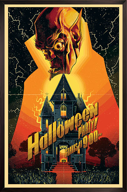 ilustraciones, imágenes clip art, dibujos animados e iconos de stock de cartel de halloween - horror monster spooky movie