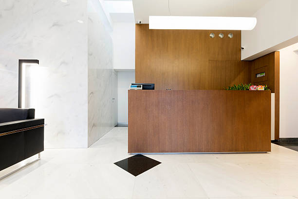 istock Reception area with wooden reception desk 533340646