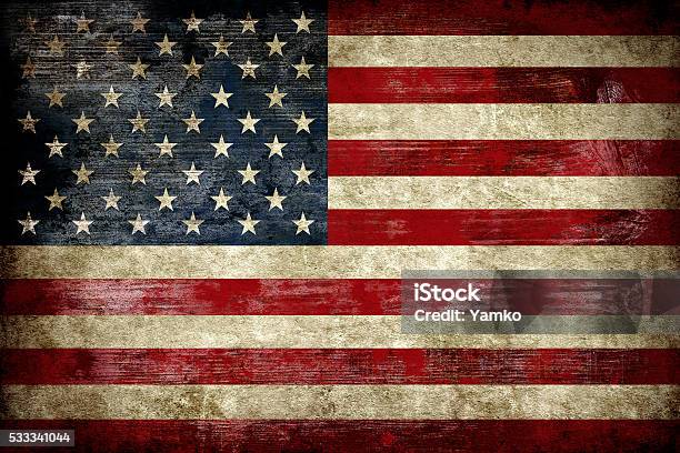 Flag Of Usa Painted On A Wood Plank Stock Photo - Download Image Now - American Flag, Retro Style, Rustic