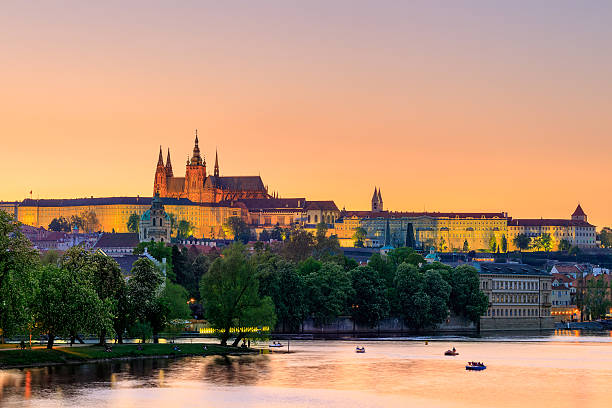 istock Prague Castle and Vltava river at blue hour, Czech republic 533341400