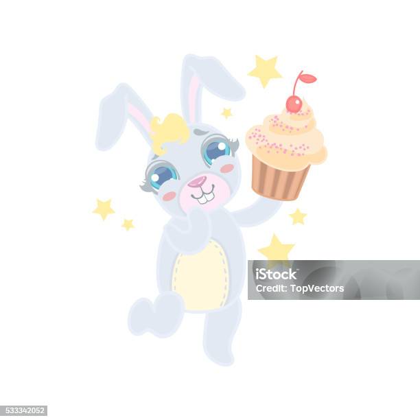 Bunny Holding A Cupcake Stock Illustration - Download Image Now - Animal, Childhood, Creativity