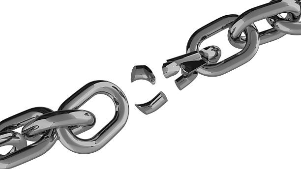 istock Cracked chain top view against white background 533343682