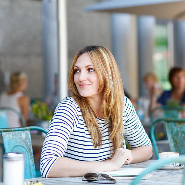 istock Woman drinking coffee and writing notes in cafe 533343874