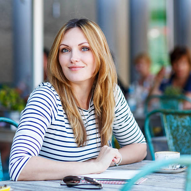 istock Woman drinking coffee and writing notes in cafe 533343944