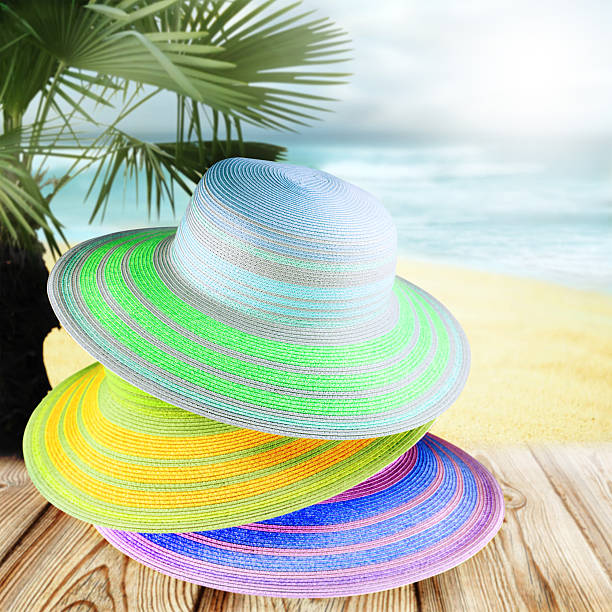 istock Colorful straw hats on the beach 533344309