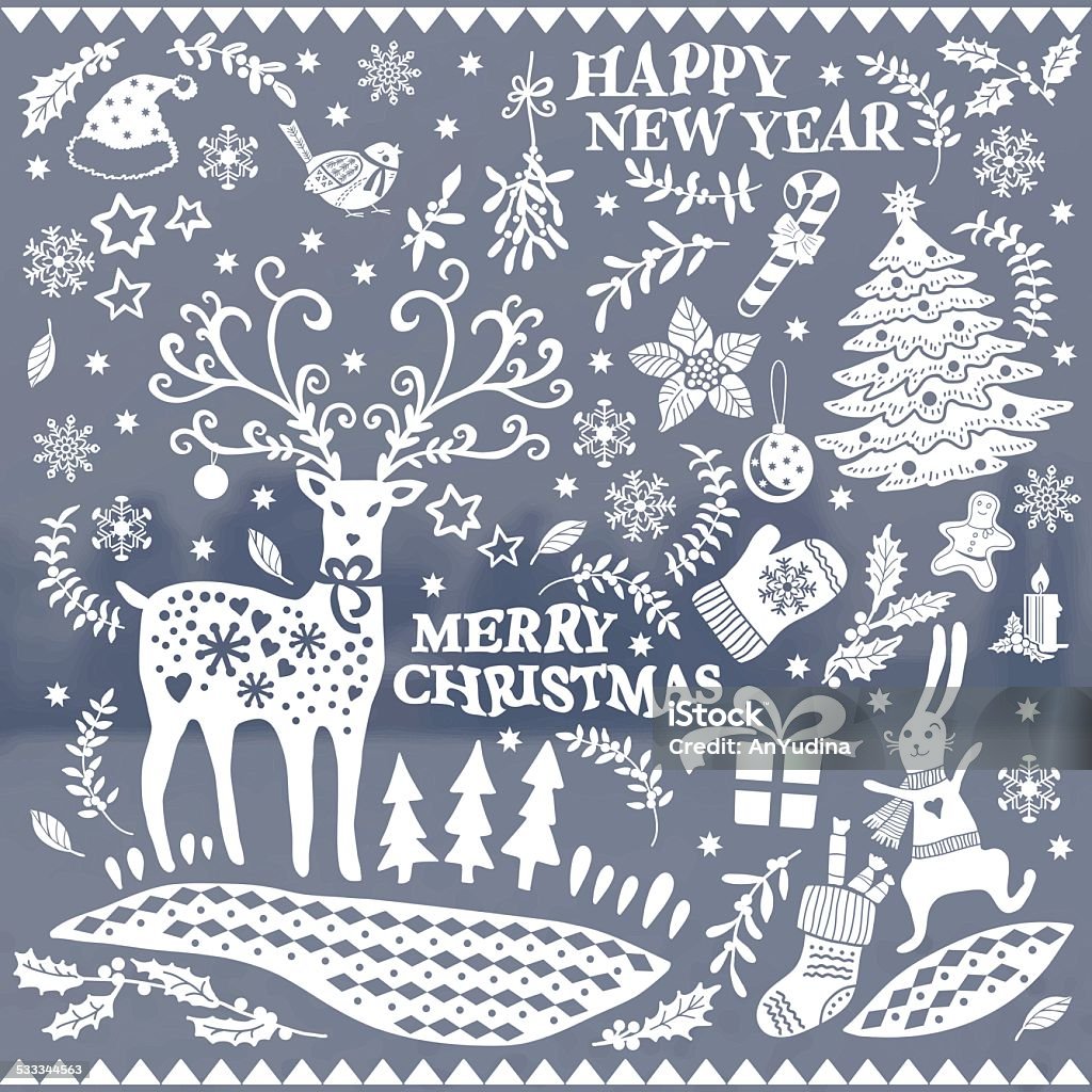 Set of Christmas images on a blurred background 2015 stock vector