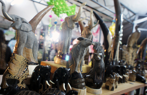 Thai shop in street shopping selling Product from elephant tusks and animal tusks, horns.