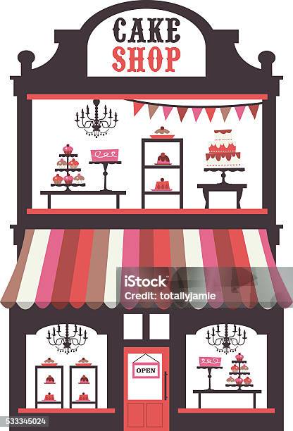 Vintage Victorian Cake Shopfront Stock Illustration - Download Image Now - Store, Store Window, Awning