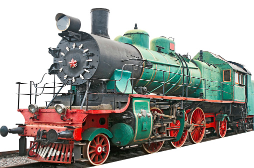 Old steam locomotive on white