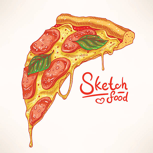 hand-drawn кусочком пицца пепперони - savoury slice stock illustrations