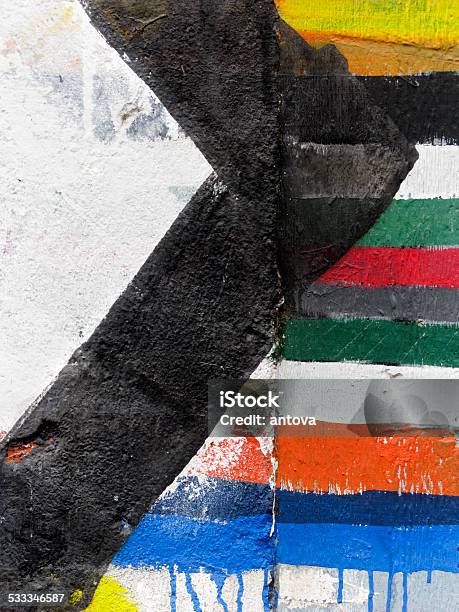 Old Mortar Wall Painted In Colourful Stripesdivided Into Two Stock Photo - Download Image Now