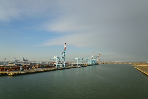 A storm is approaching in Zeebrugge harbor in the Albert II dock, that docking area is a fairway in nautical terms.